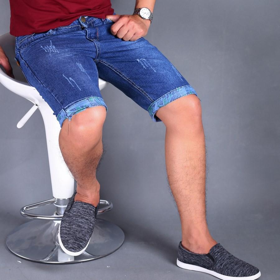 Quần short jean nam xanh xước GN37 Gấu nâu | quần nam | quần short nam