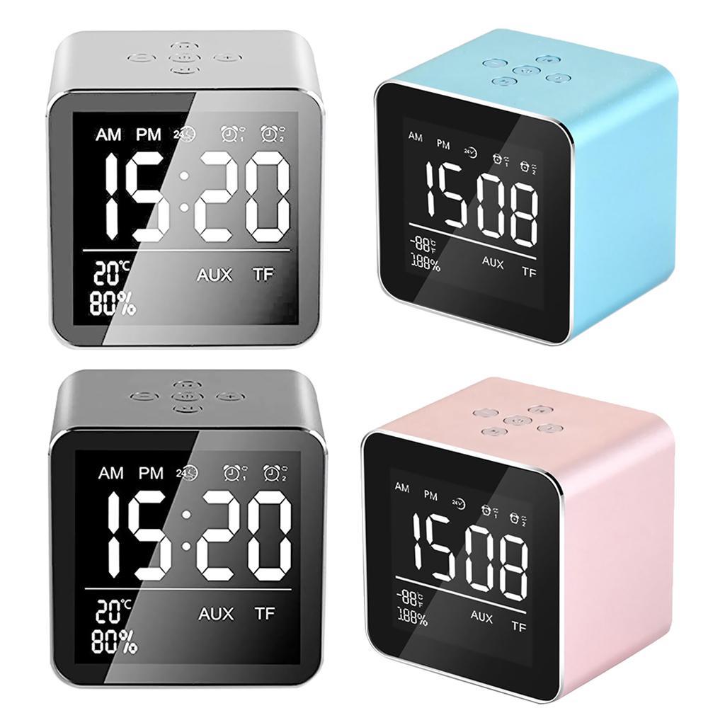 V9 Wireless Metal Mini Bluetooth Speaker Alarm Clock LCD Screen Gray
