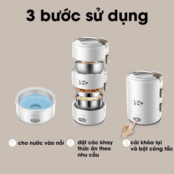 Hộp cơm hâm nóng mini tự nấu DORON trắng hàng có sẵn rất tiện cho mọi người mang cơm đi làm