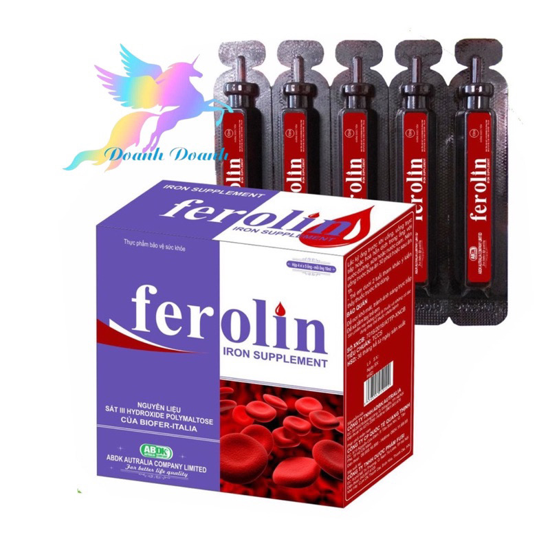 ￼Sắt Dạng Ống Nước FEROLIN - Hộp 20 ống - Bổ sung Sắt và Vitamin B12