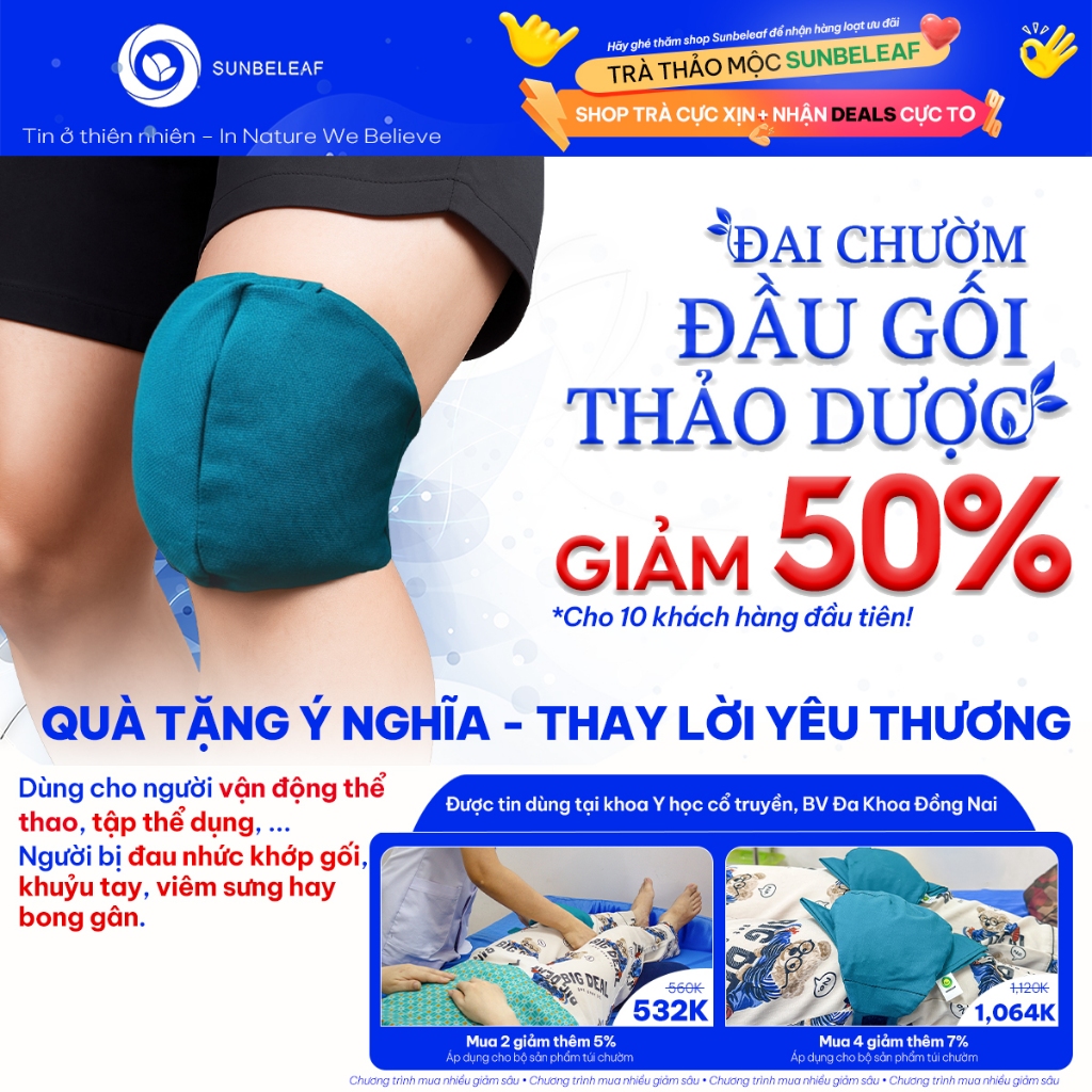 Đai Chườm Đầu Gối Thảo Dược Sunbeleaf - Giảm Đau Nhức, Sưng Tấy Các Khớp Cho Người Vận Động Thể Thao, Lao Động Chân Tay