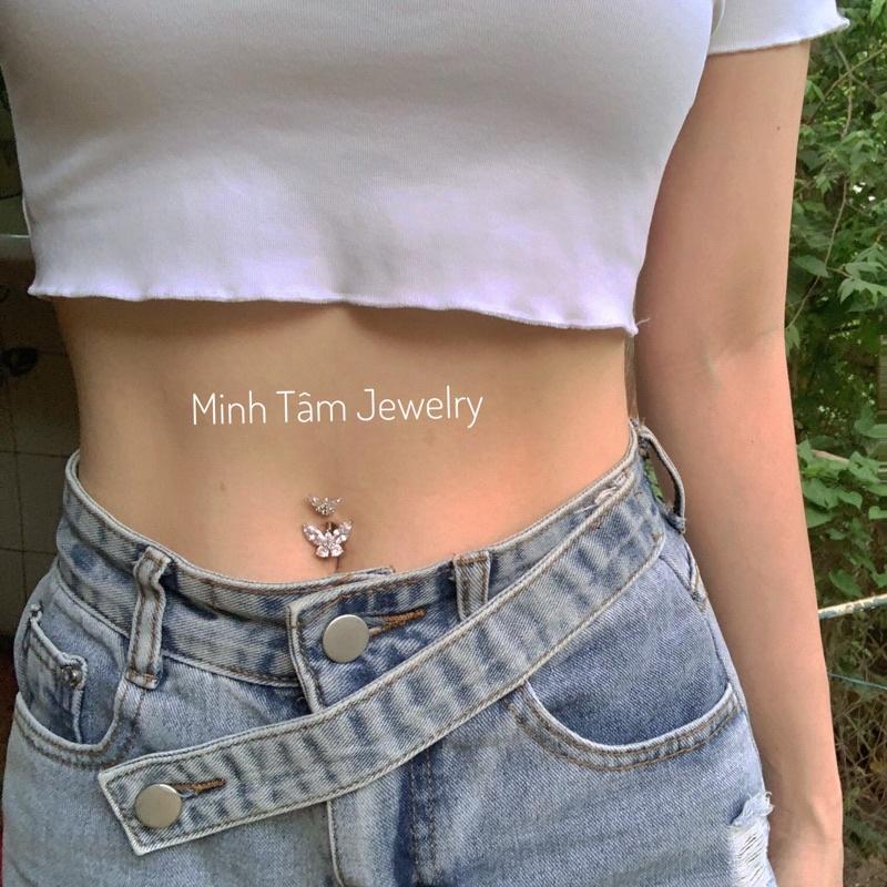 Khuyên đeo rốn bạc 925 hồ điệp gắn đá cao cấp Minh Tâm Jewelry