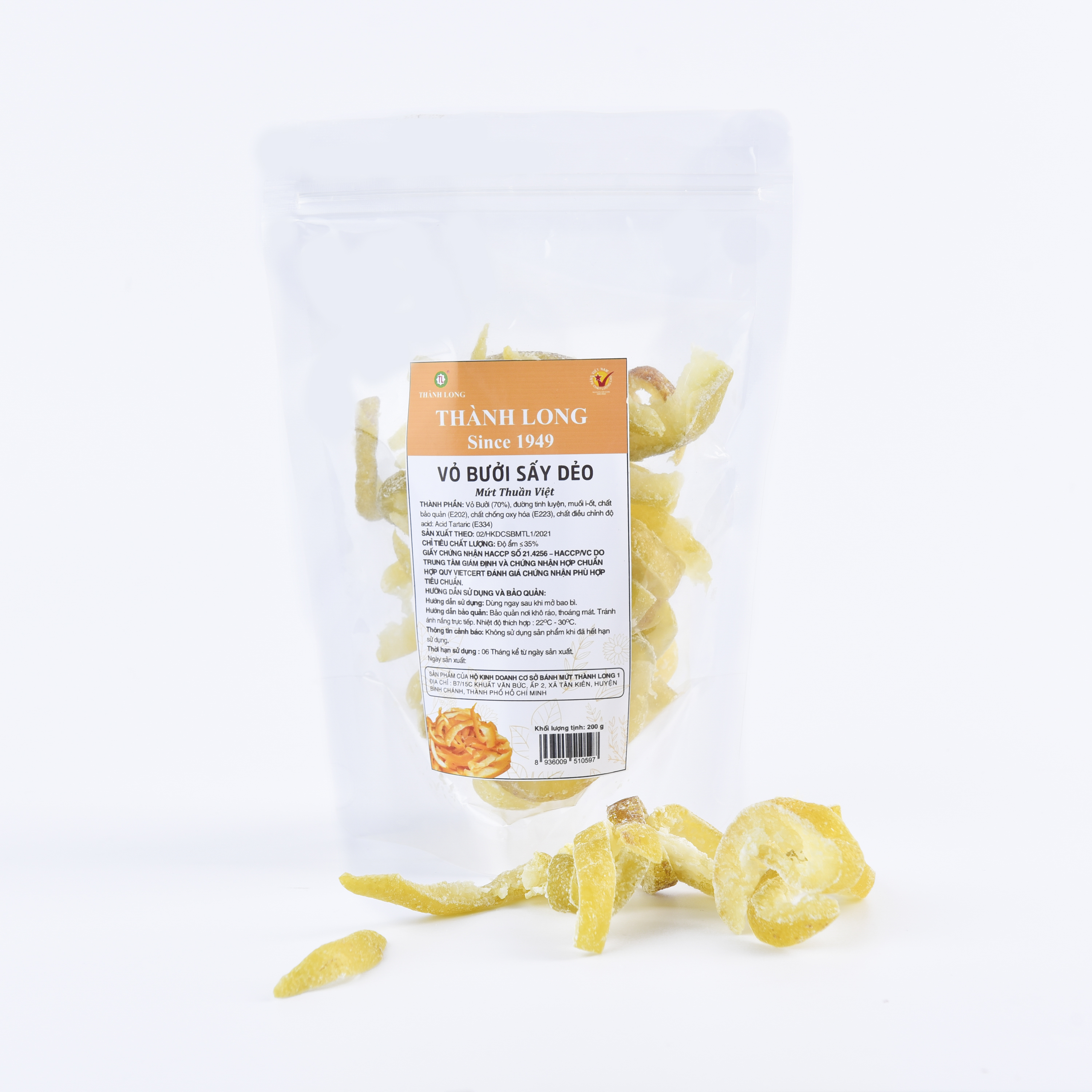 Vỏ bưởi sấy dẻo 500g Thành Long ít đường, dinh dưỡng đảm bảo VSATTP - VIỆT NAM