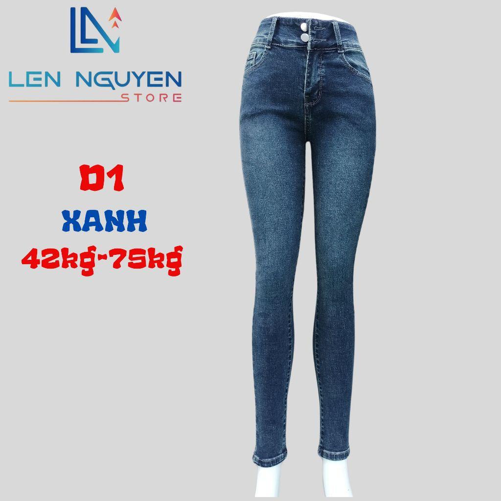 D1_Quần jean nữ, dài, lưng cao, quần bò nữ dáng ôm, quần rin nữ có big size, cho 42kg đến 75kg,LEN NGUYEN STORE - Xanh Rách
