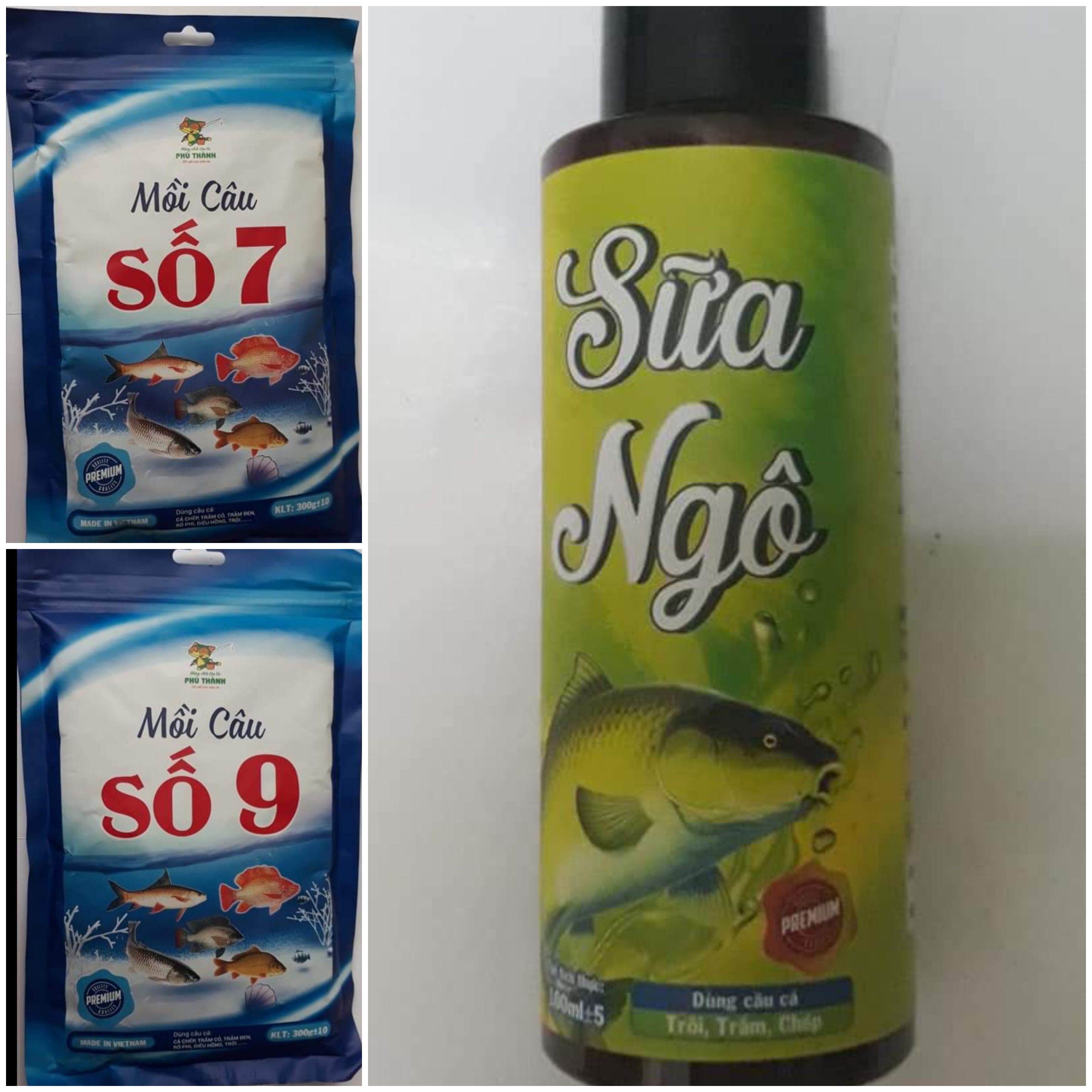 Combo gồm Mồi số 7,9 và Tinh Mùi Sữa Ngô _ Bộ 3 kết hợp hoàn hảo của Hãng Phú Thành