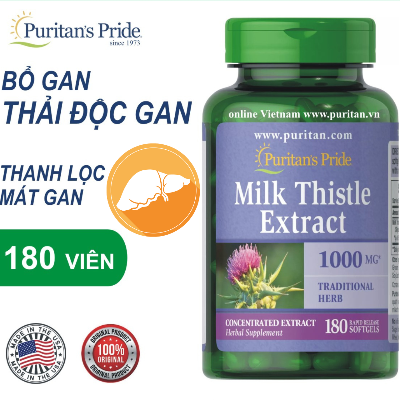 Bổ gan Puritan's Pride Milk Thistle Extract Mỹ hỗ trợ giúp gan khỏe hơn, tăng sức đề kháng, hỗ trợ giải độc gan, giảm mụn - QuaTangMe Extaste 