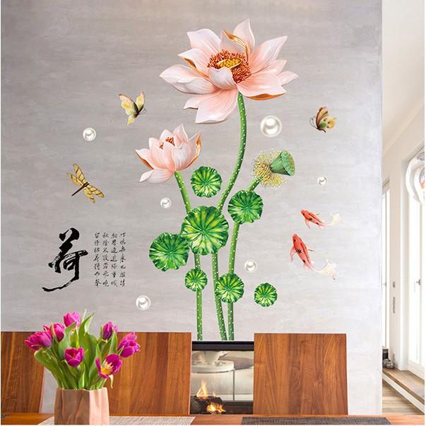 Decal trang trí tường Hoa Sen nở hồng nhạt