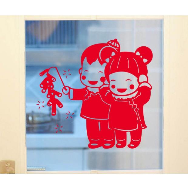 Decal trang trí tết - Cô Cậu cột tóc