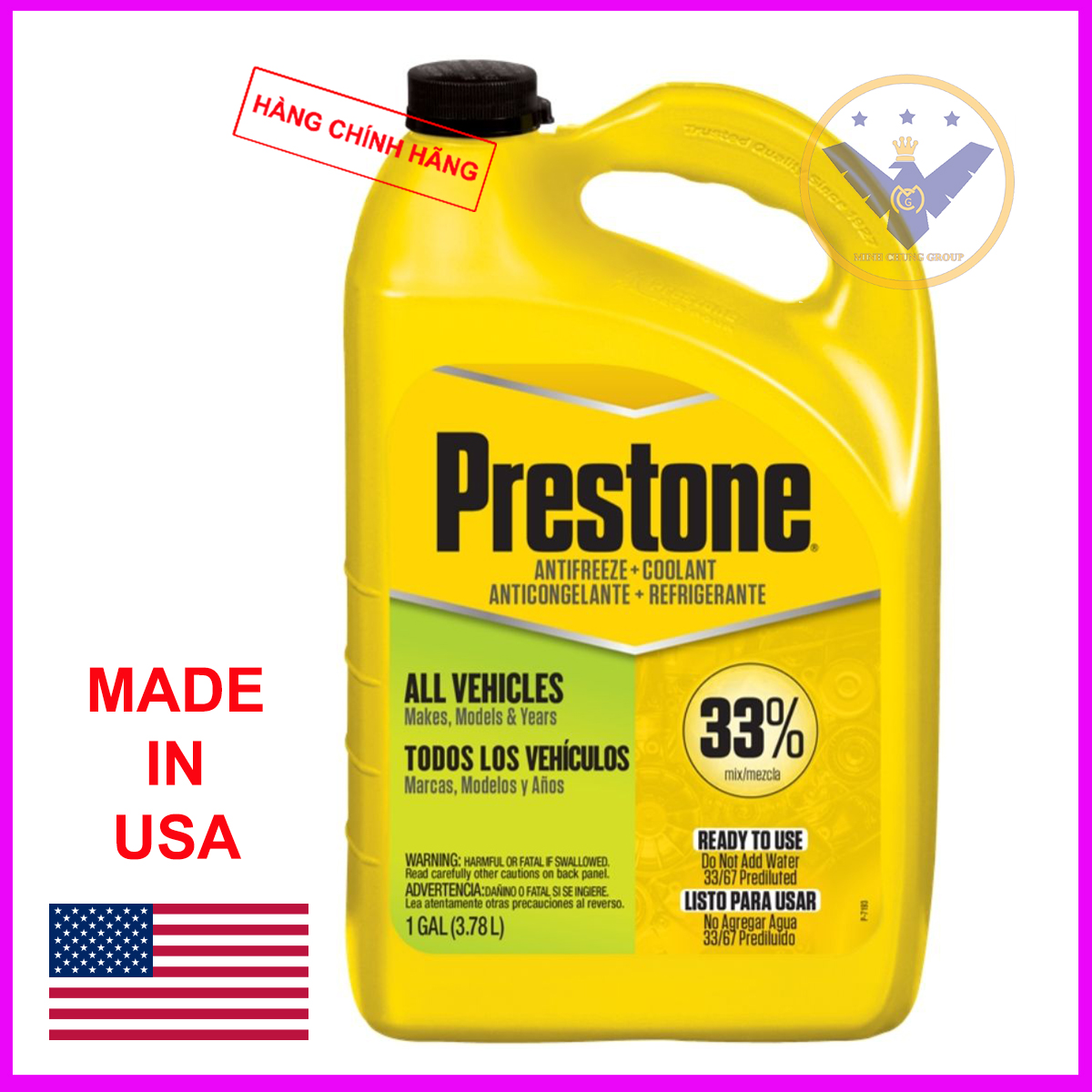 Nước làm mát động cơ xe ô tô màu xanh PRESTONE USA can 3.78L