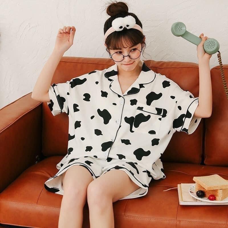 Sét Pijama Bò Sữa, Đồ Bộ Ngủ Bò Sữa Cute ( Video Cận Chất )