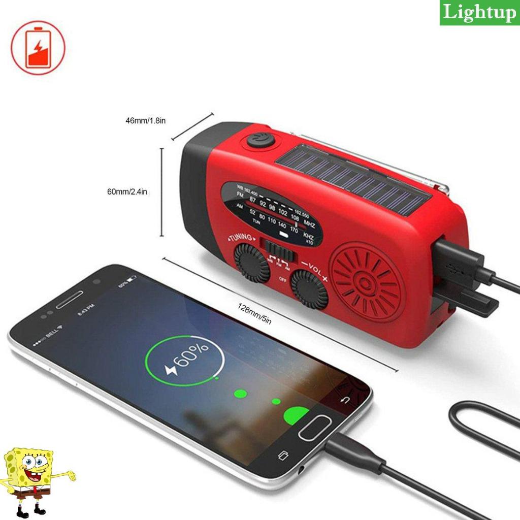 Đài FM/AM sạc năng lượng mặt trời hoặc bằng tay quay Dynamo, tích hợp Đèn pin LED