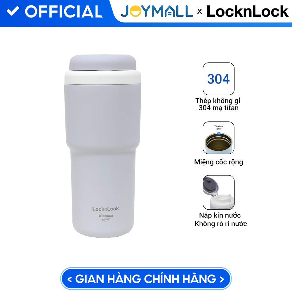 Ly giữ nhiệt LocknLock 480ml Macaron First Tumbler Titan màu xám LHC3291GRY, Hàng chính hãng, thép không gỉ 304 mạ titan, mở 1 chạm - JoyMall