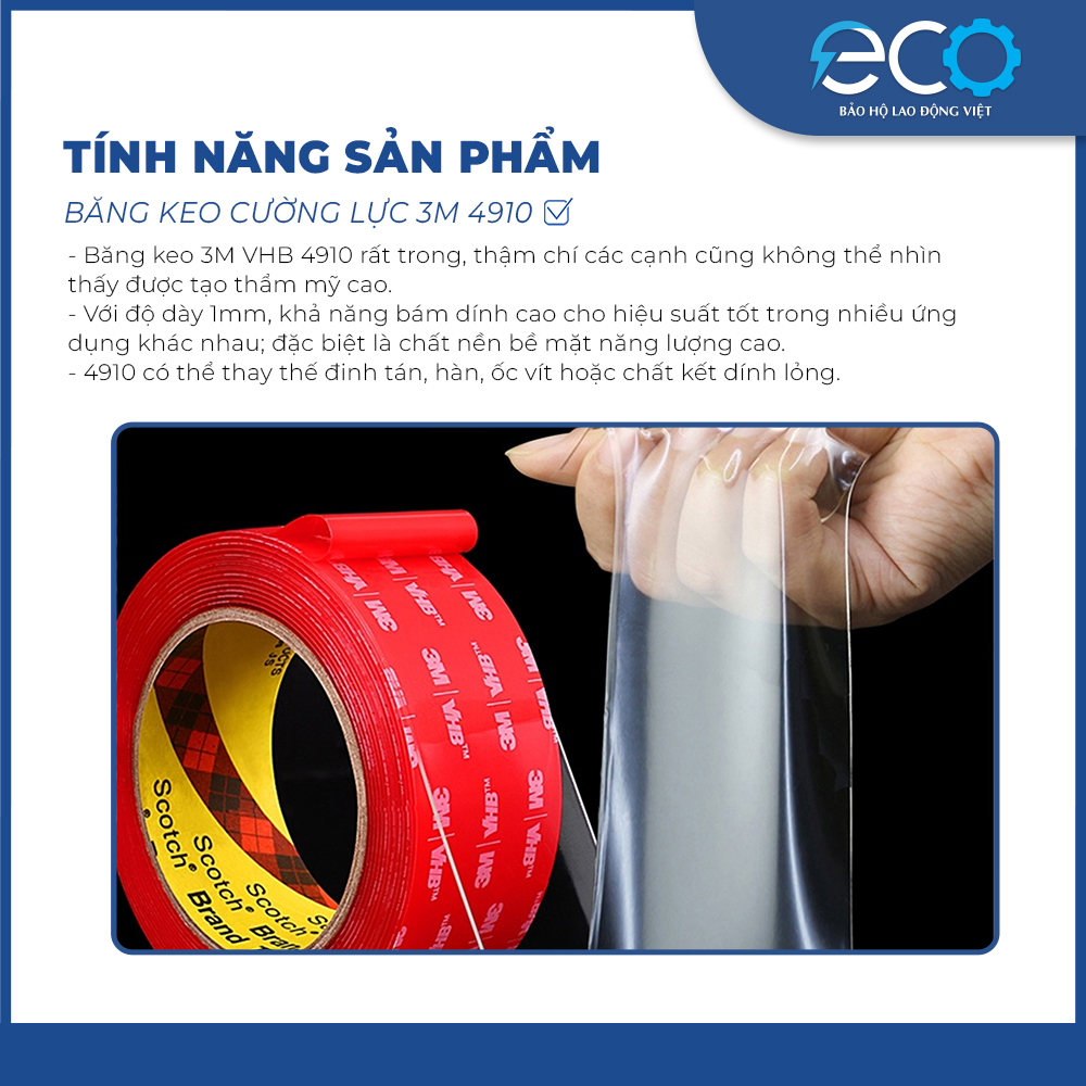 Băng keo cường lực 2 mặt trong suốt 3M 4910 (12mm x dài 4.5m) băng keo siêu dính, siêu cường lực