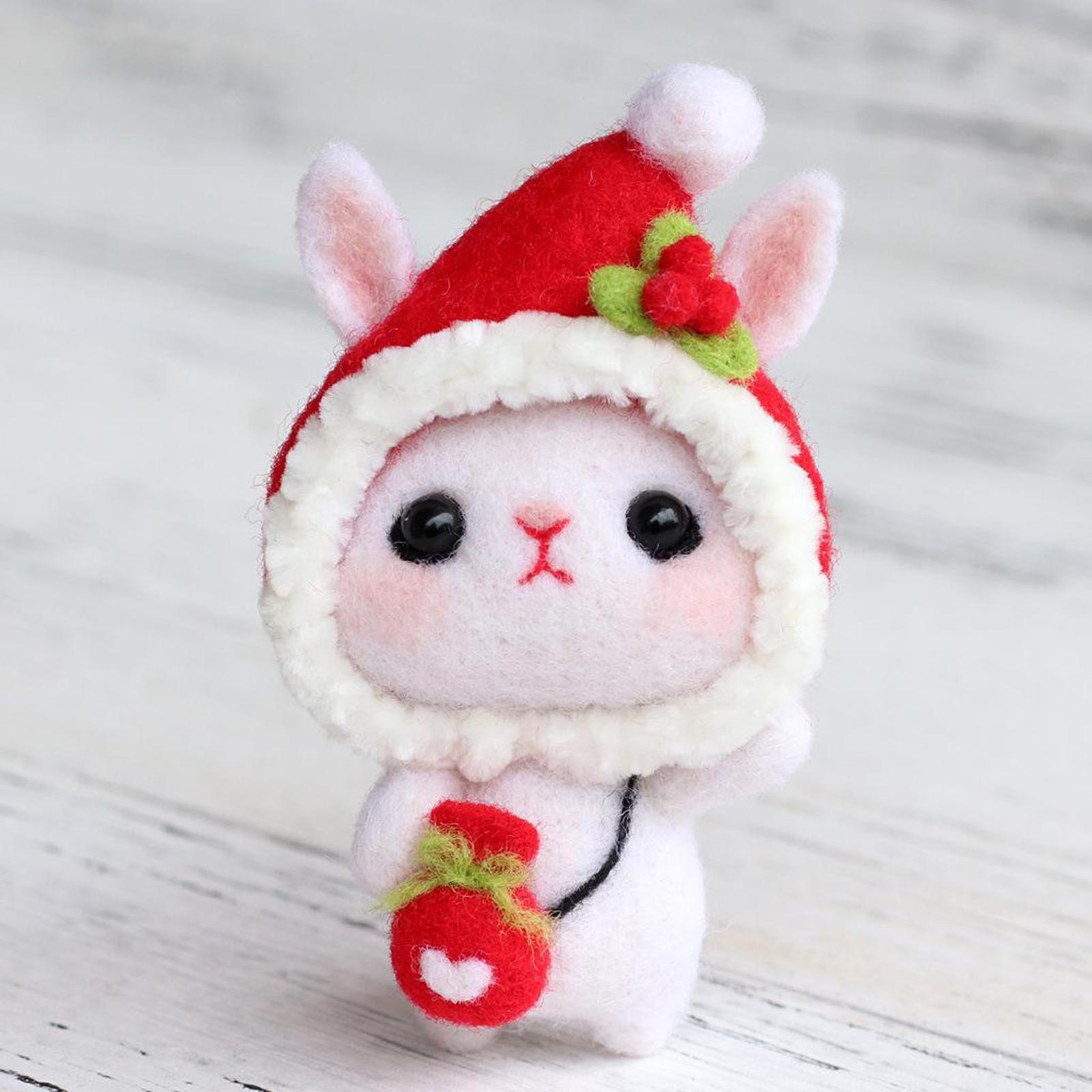 DIY Felting Animal Kit Wool Rabbit Felt Felting Starter Red