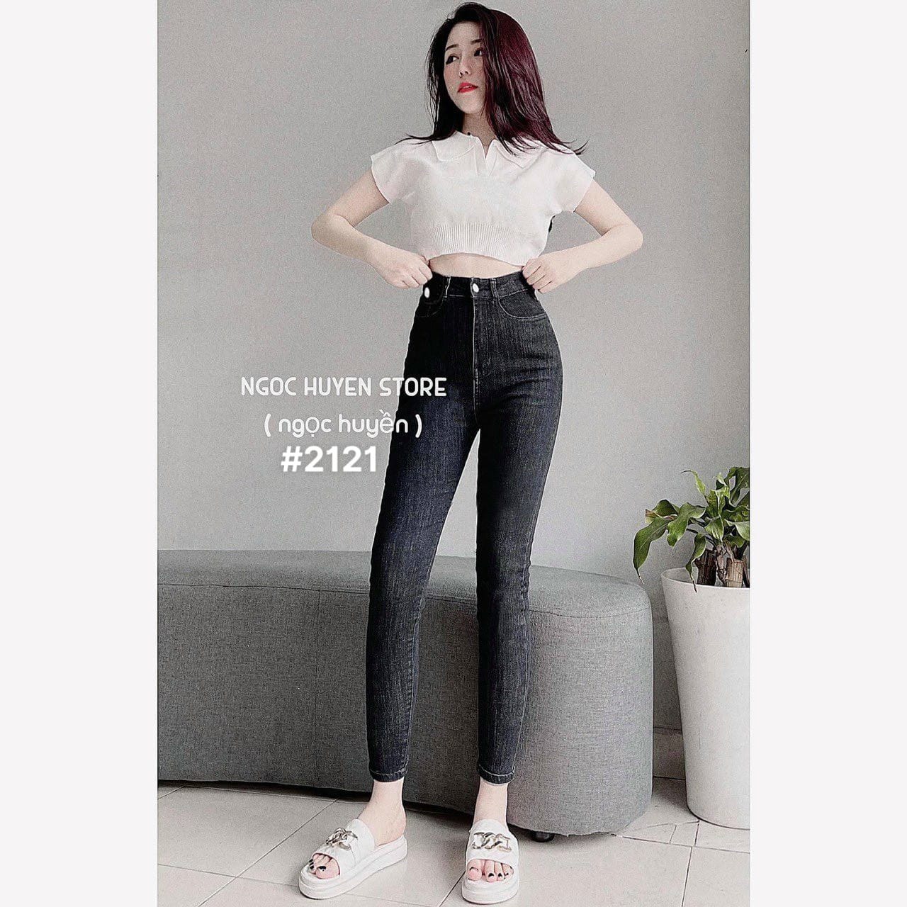 Quần jean nữ lưng cao form ôm siêu co giãn big size