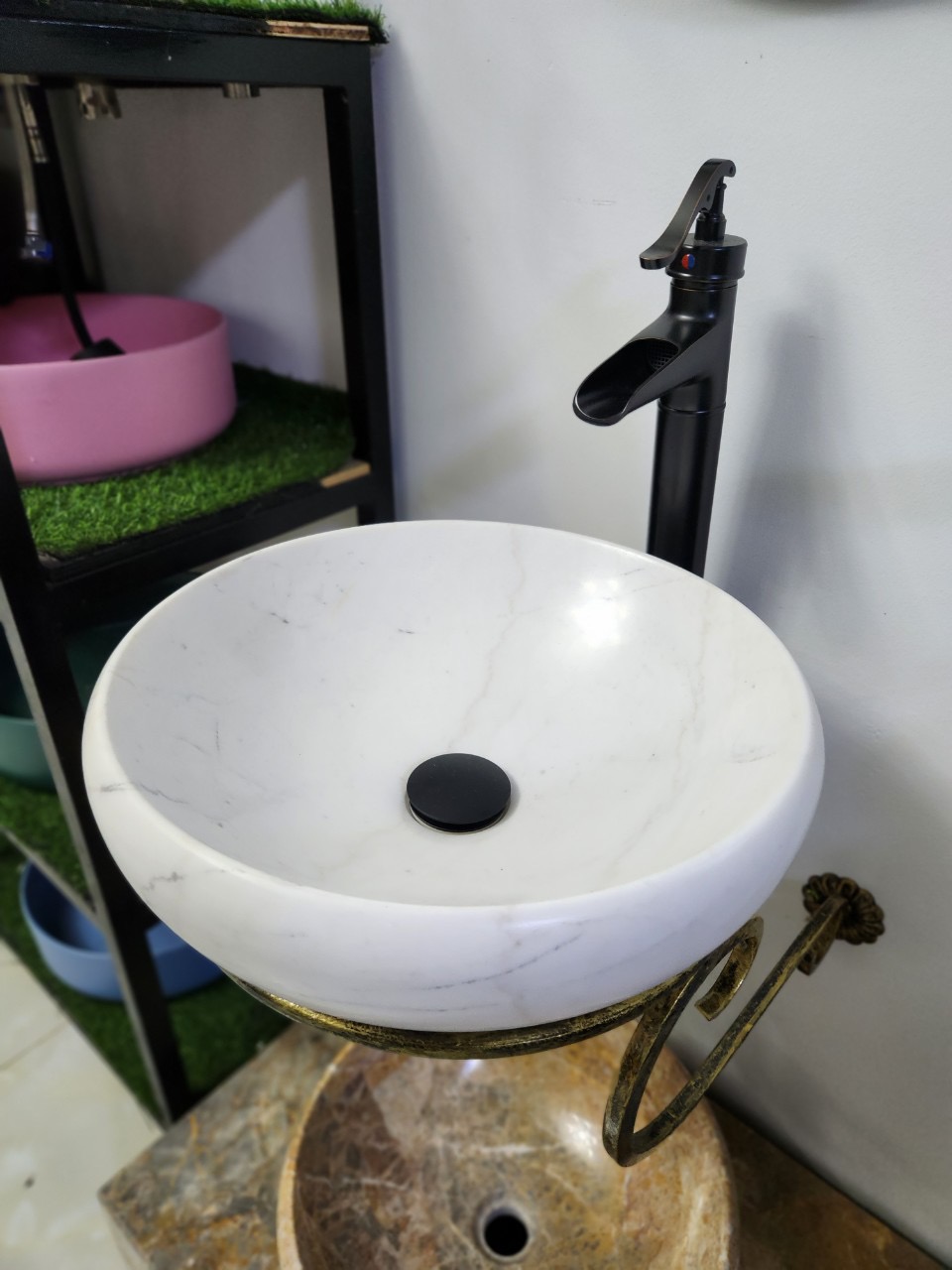 Chậu rửa mặt đá tự nhiên - Lavabo đá trắng Vân mây