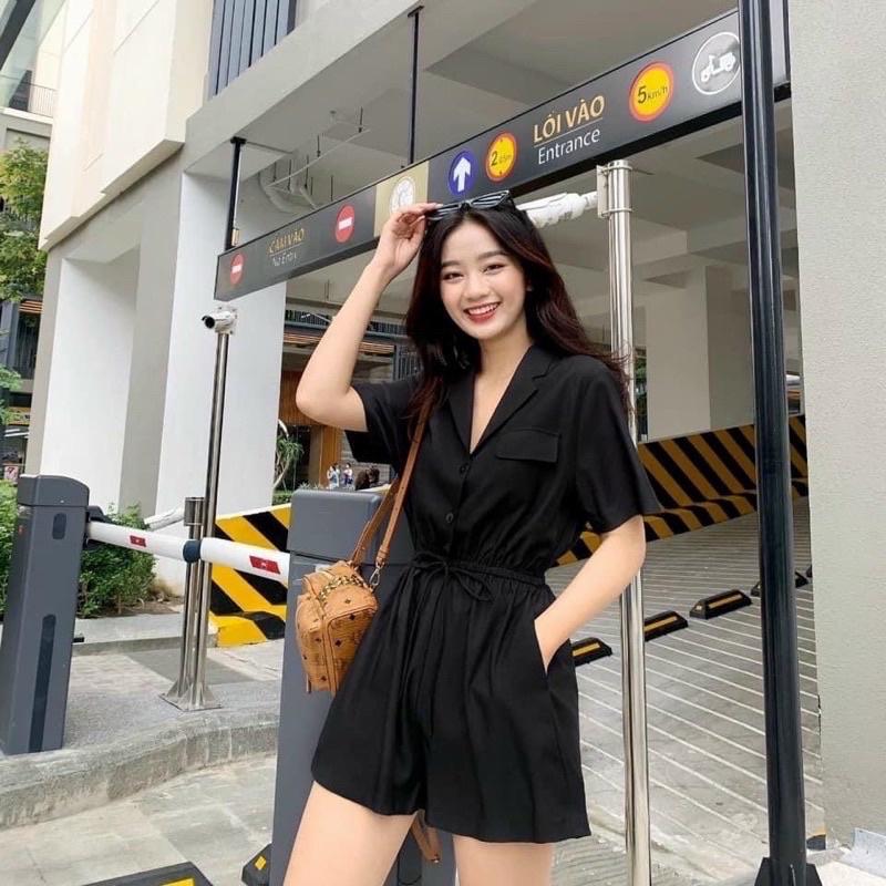 Jumpsuit đen thun eo