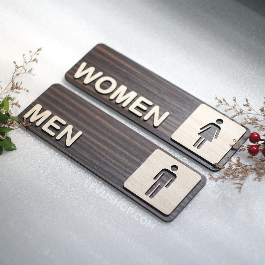 Bộ 2 bảng gỗ Toilet Men Women dán cửa trang trí nhà vệ sinh Nam Nữ LEVU-TL18