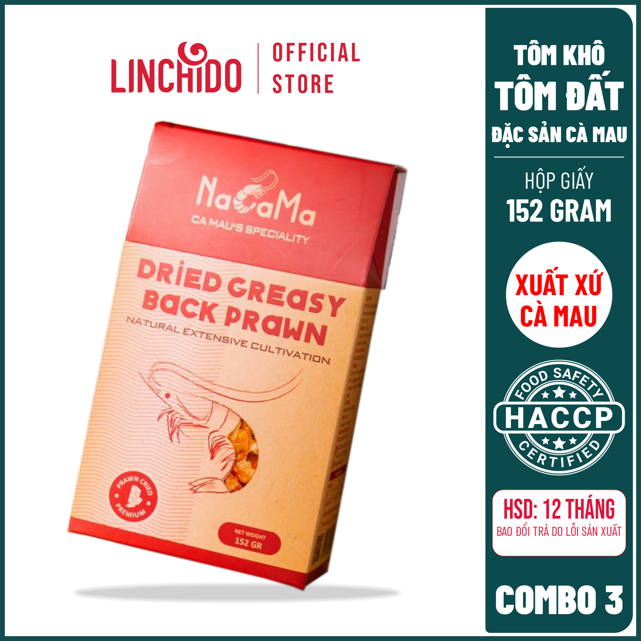 [ COMBO 3 HỘP ] Tôm Khô Tôm Đất Đặc Sản Cà Mau - Hộp 152 GRAM 