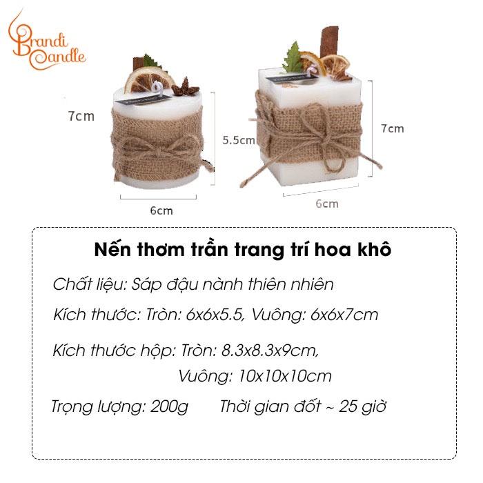 Nến thơm trang trí hoa khô buộc chạc phong cách cổ điển