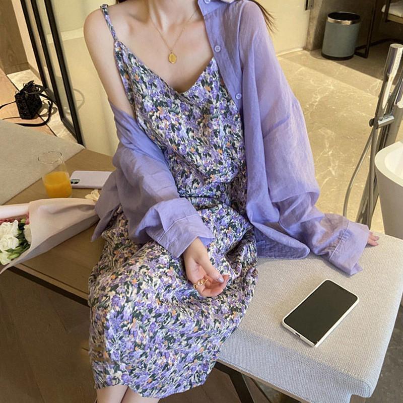 Đầm Hoa Cổ Chữ V Phong Cách Retro Cho Nữ