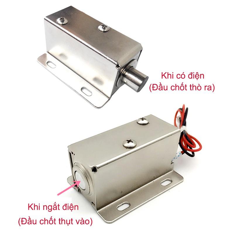 Khóa Chốt Cửa Điện Từ Loại Thường Mở 12V (Đầu Chốt Hình Trụ Tròn D10mm)