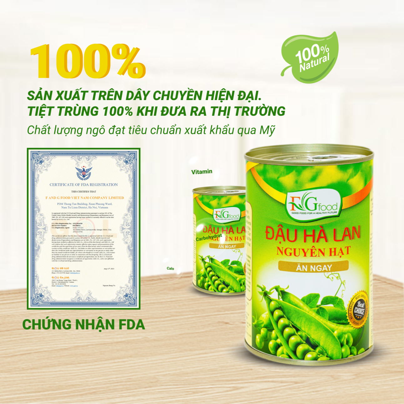 Đậu Hà Lan Nguyên Hạt F&amp;G Loại 1 - Lon 450gr Làm Salad, Các Món Hầm