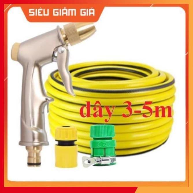 Bộ dây vòi xịt nước rửa xe, tưới cây đa năng, tăng áp 3 lần, loại 3m, 5m 206701-1Qđầu đồng, cút, nối PE, d.vàng