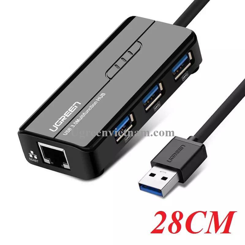 Cáp Chuyển Đổi Ugreen USB 3.0 Sang RJ45 3 x USB 3.0 20265 - Hàng Chính Hãng