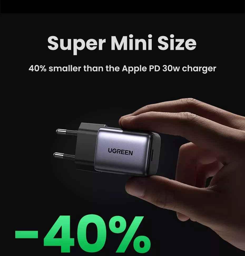 Ugreen UG15329CD319TK 30W Bộ sạc nhanh Nexode GaN USB Type-C PD3.0 qc4.0 Màu Trắng chuẩn cắm US - HÀNG CHÍNH HÃNG