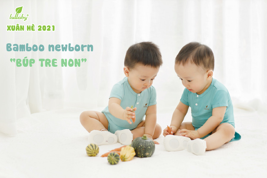 Set 2 Áo liền quần Bodysuit cộc tay vải sợi tre Lullaby NH623P Bamboo Newborn Búp tre non mẫu mới 2021 3 size cho bé 3m 6m 9m