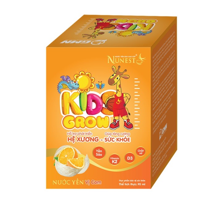 Lốc nước yến dinh dưỡng phát triển chiều cao cho bé Nunest Kid Grow vị Cam