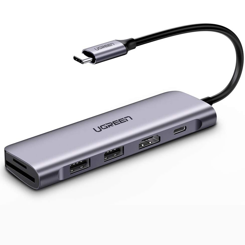 Hub chuyển đổi Ugreen USB-C sang 2*USB3.0-A + HDMI + TF/SD kèm sạc nhanh TypeC CM195- hàng chính hãng