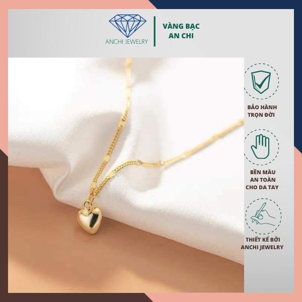 Dây chuyền bạc nữ kèm mặt trái tim mạ vàng thời trang sang chảnh, Anchi jewelry