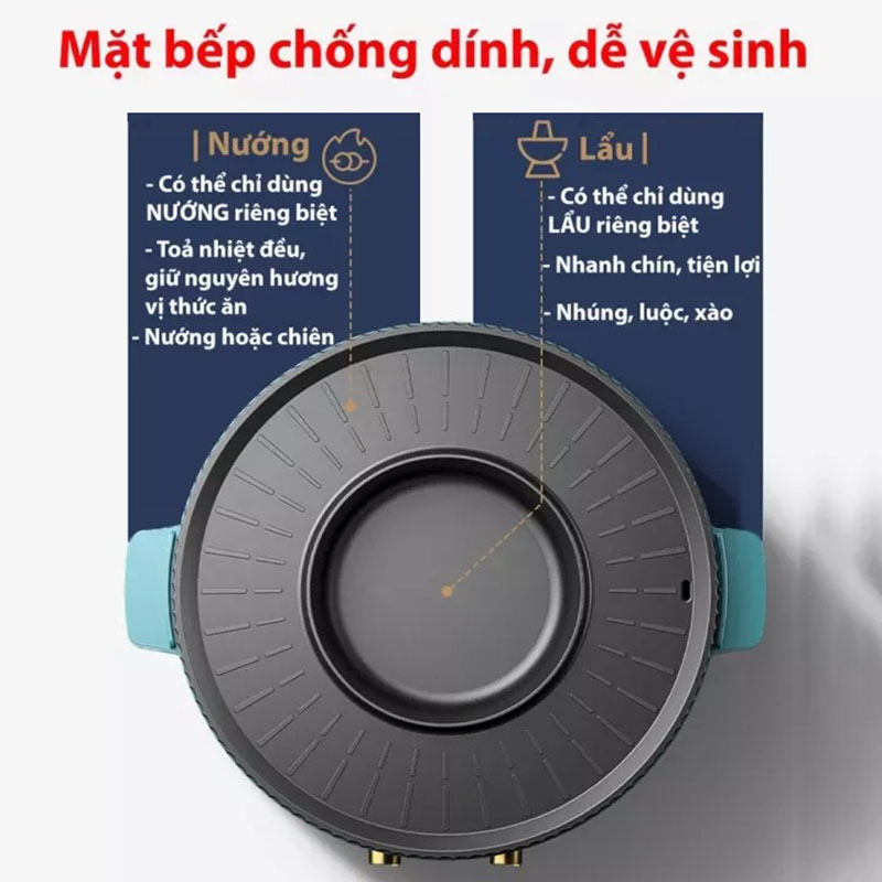 Bếp điện nướng lẩu 2 trong 1 loại tròn đa năng điều khiển nhiệt độc lập