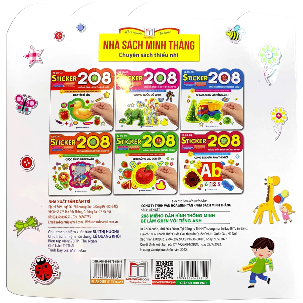 Sách Bé Làm Quen Với Tiếng Anh (208 Miếng Dán Hình Thông Minh - IQ-EQ-CQ)