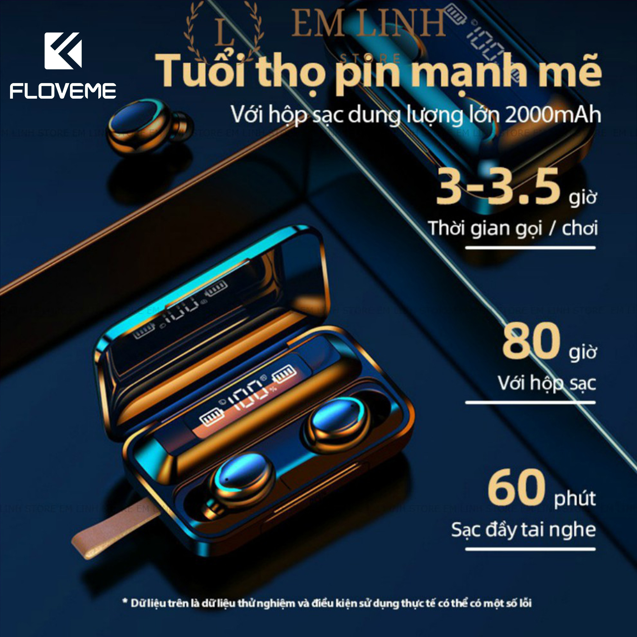 Tai Nghe Bluetooth 5.0 FLOVEME F9 Pro Không Dây True Wireless - Chống Nước IPX7  - Cảm Ứng Kiêm Sạc Pin Dự Phòng - Hỗ trợ tất cả điện thoại - Hàng chính hãng