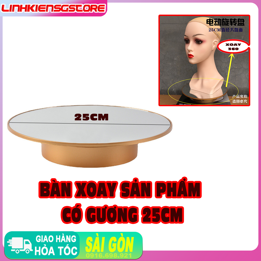 Bàn Xoay Trưng Bày Sản Phẩm Có Gương Size 25cm Chất Liệu ABS Cao Cấp