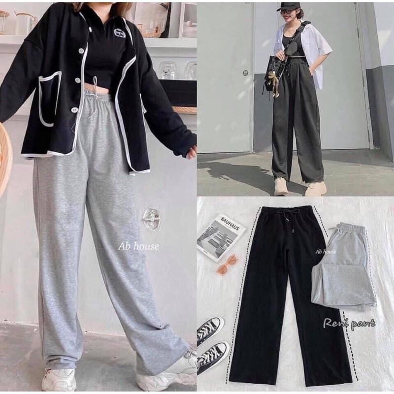Quần Jogger Nỉ Ống Rộng ULzzang Nữ Culottes Suông Nữ