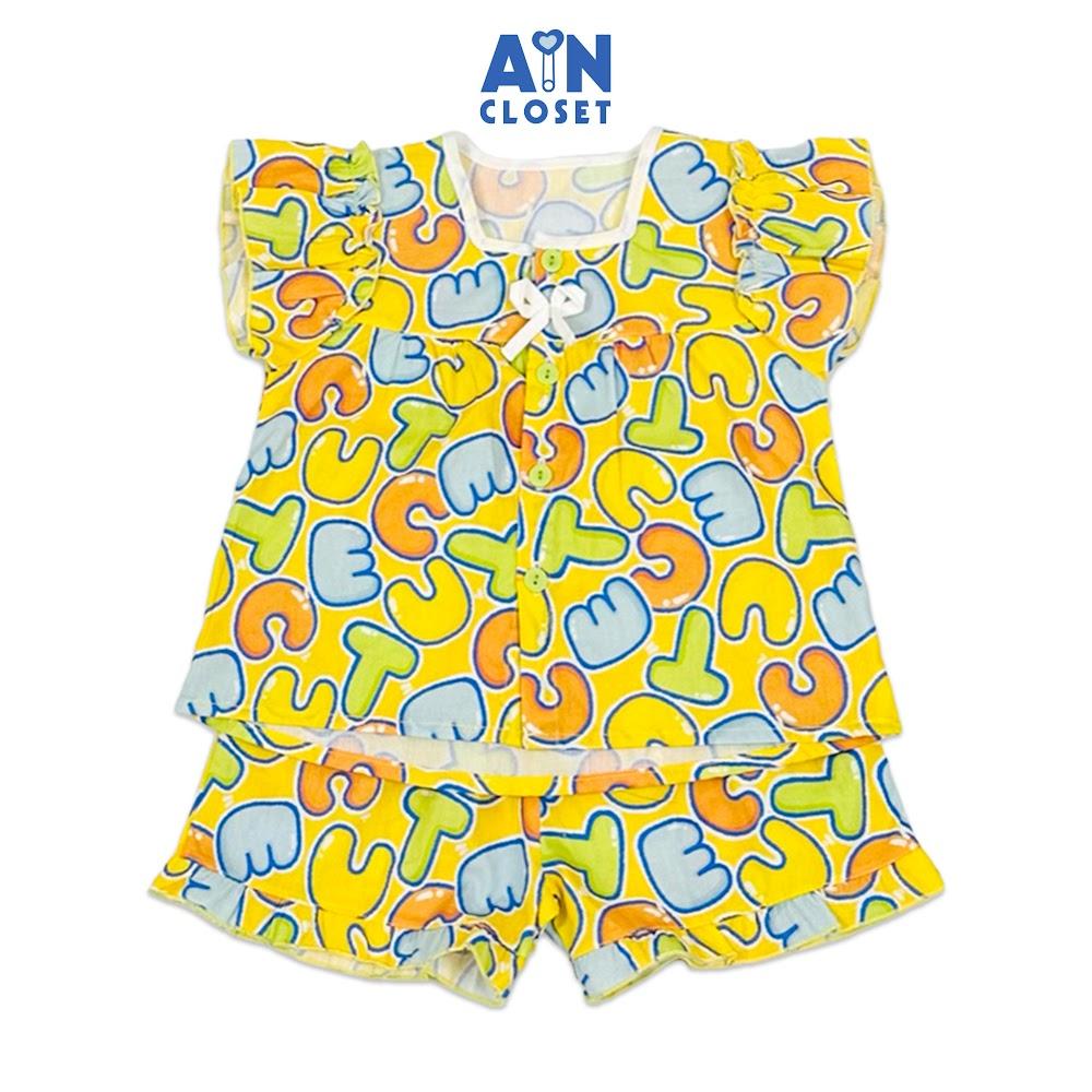 Bộ quần áo Ngắn bé gái họa tiết Chữ Cute Vàng cotton - AICDBGX4HZNX - AIN Closet
