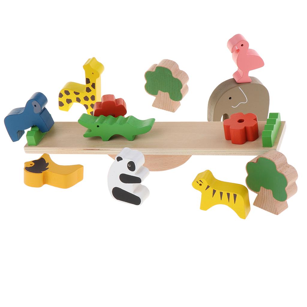 Wooden Animals Balancing Blocks Stacking Building Game Toys for Kids Adults