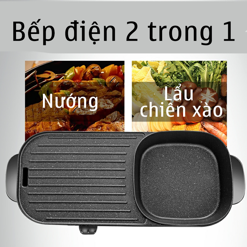 Bếp Nướng Điện Bếp Lẩu Nướng Không Khói Chống Dính Kèm Nắp Kính Cường Lực Không Gây Hại Công Suất 1500W