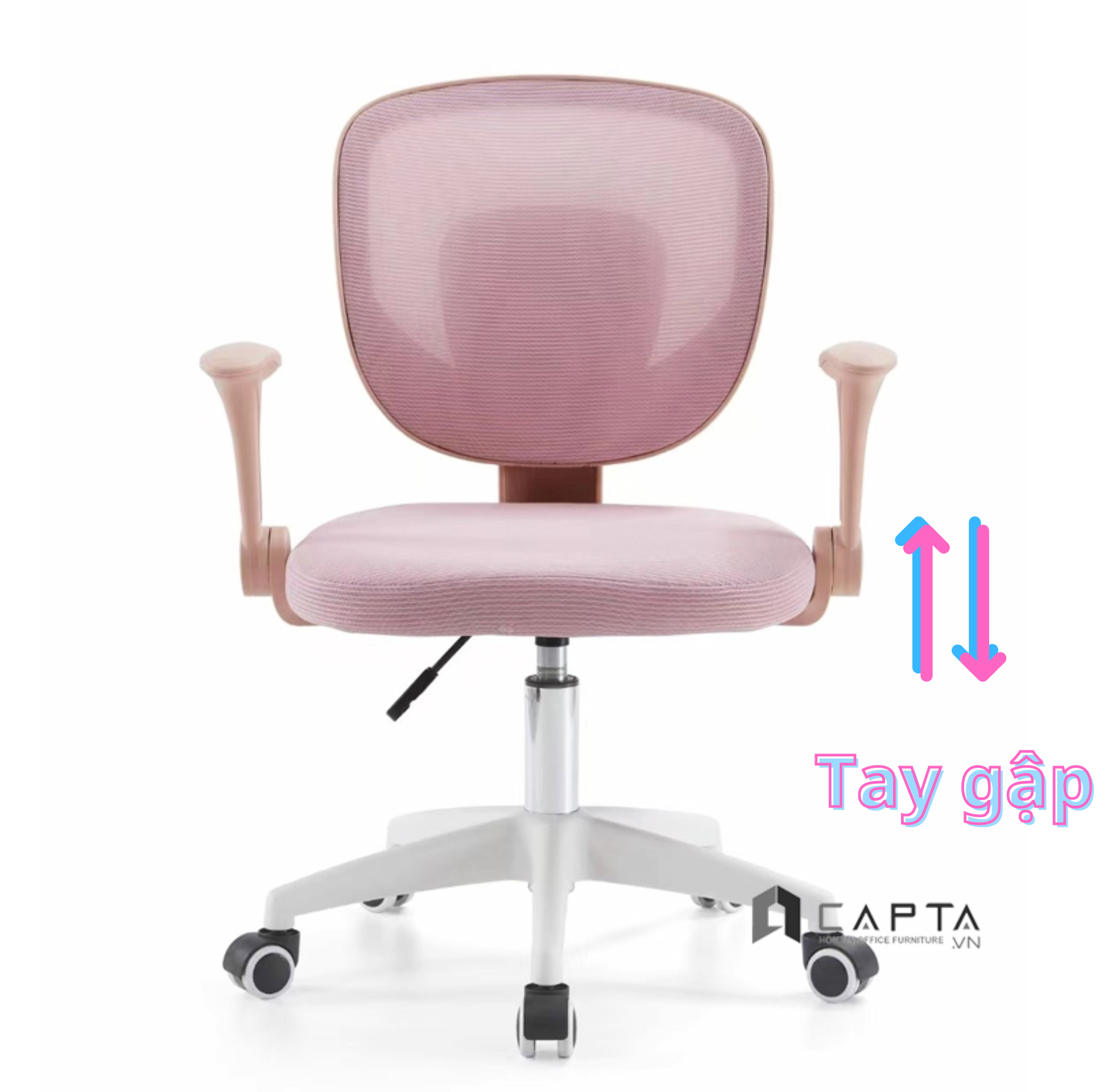 Ghế học sinh màu xanh CE1023-M Nội thất Capta Ghế lưới nệm vải tay tựa chữ T chắc chắn chân nhựa xoay màu trắng bền đẹp