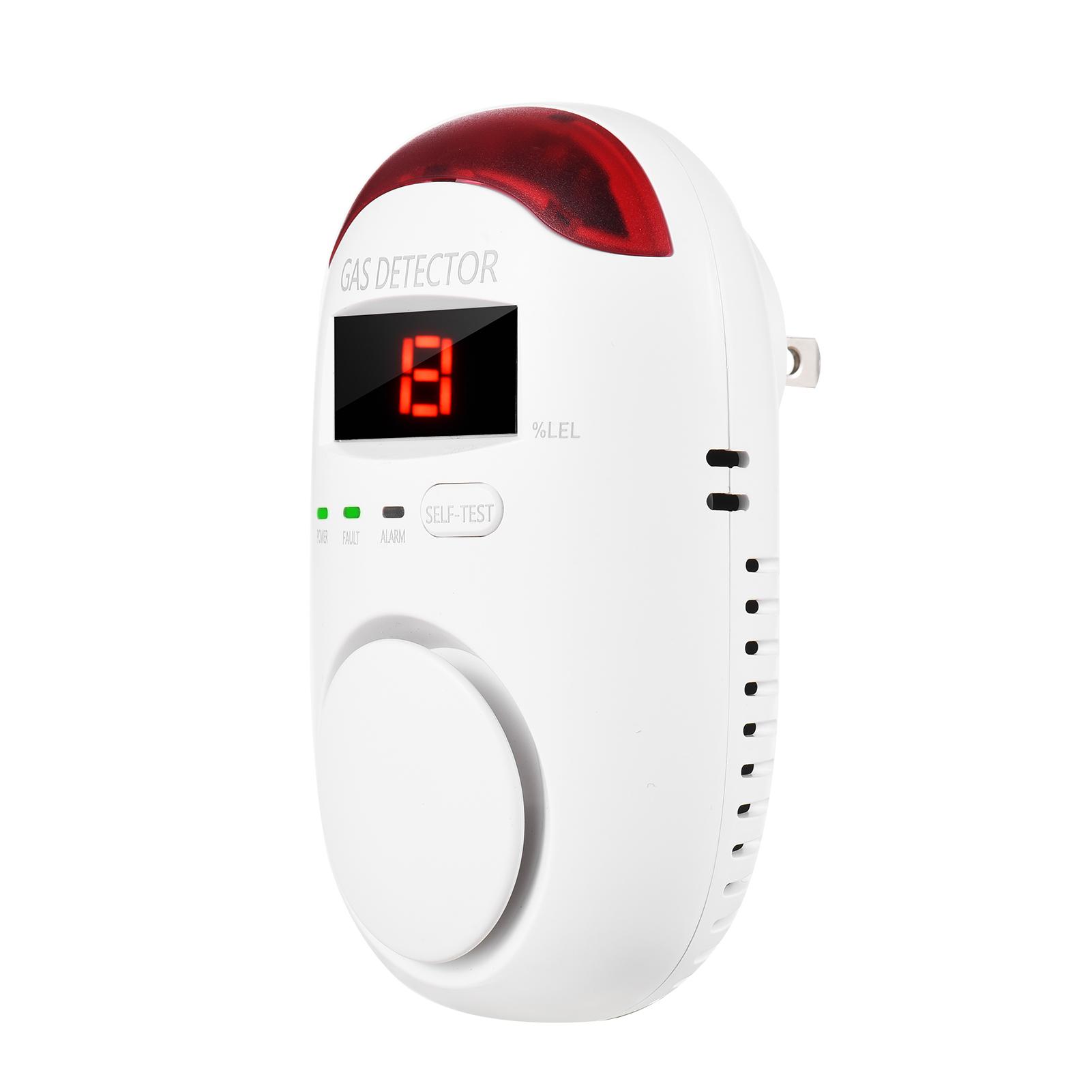 Smoke Alarm Plug-in Type Gas Alarm LED Digital Display Combustible Gas Leak Detector Methane Monitor with Voice Warning for Home Kitchen