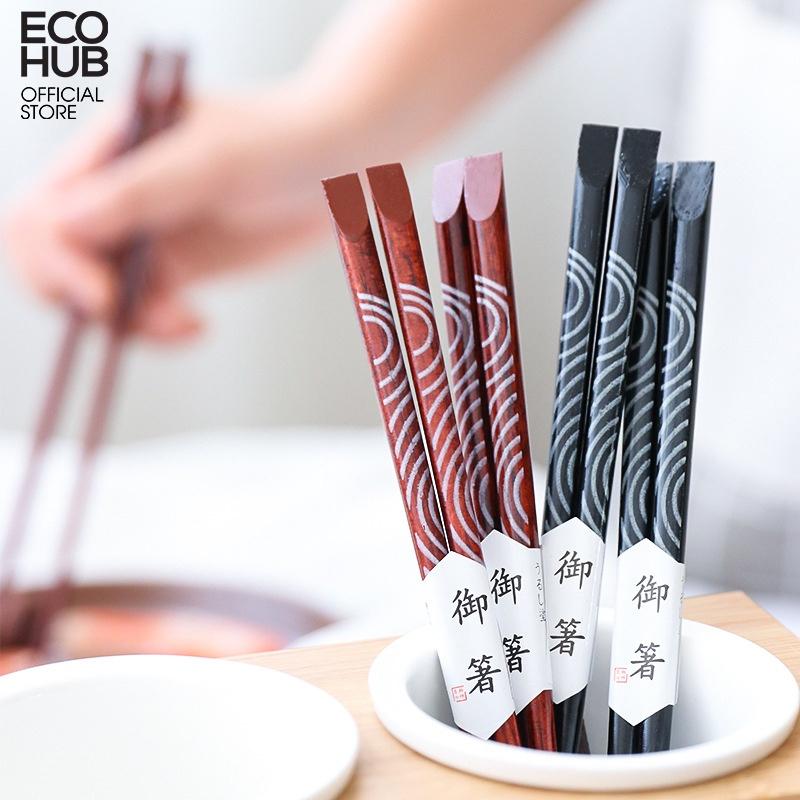 Đũa gỗ lim ECOHUB họa tiết phong cách Nhật Bản 22.5cm (Wooden Chopsticks) E00317