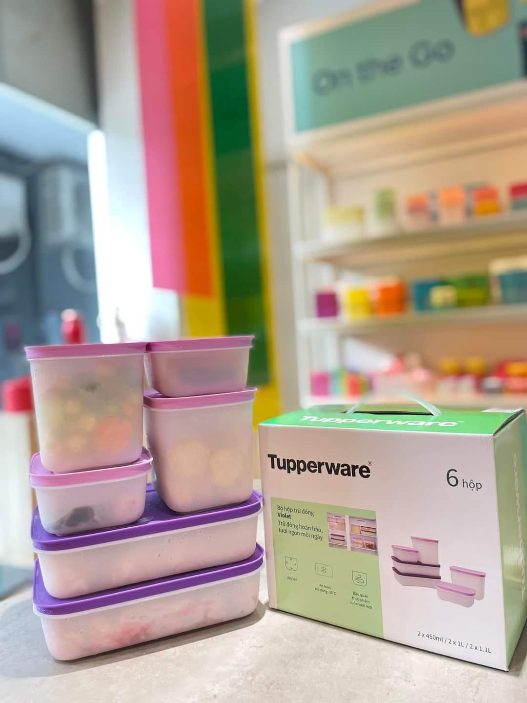 Bộ Hộp Trữ Đông thế hệ II Violet  (set 6 hộp) mẫu mới nhất của Tupperware, nhựa dẻo, dày, kích thước đa dạng