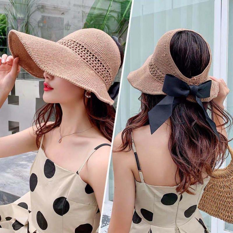 Nón Cói Mềm Vành Rộng Nửa Đầu Đính Nơ Du Lịch Biển Phong Cách Hàn Quốc - Mã NC002