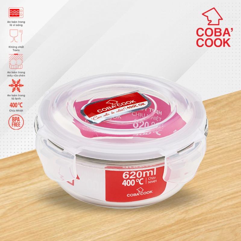 Hộp thủy tinh hộp đựng cơm trữ thức ăn chịu nhiệt COBA'COOK hộp tròn 620ml- CBHR620