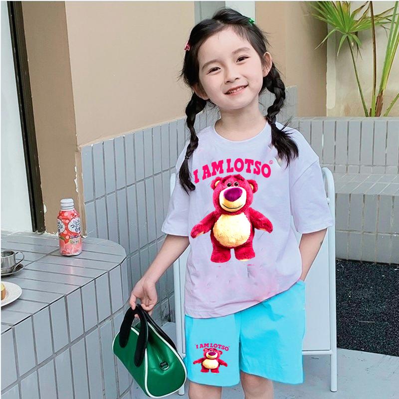 Đồ bộ cho bé gái 12 tuổi-`15 tuổi mang xinh HÌNH GẤU DÂU LOTSO chất thun đẹp mát 100% cotton - đen