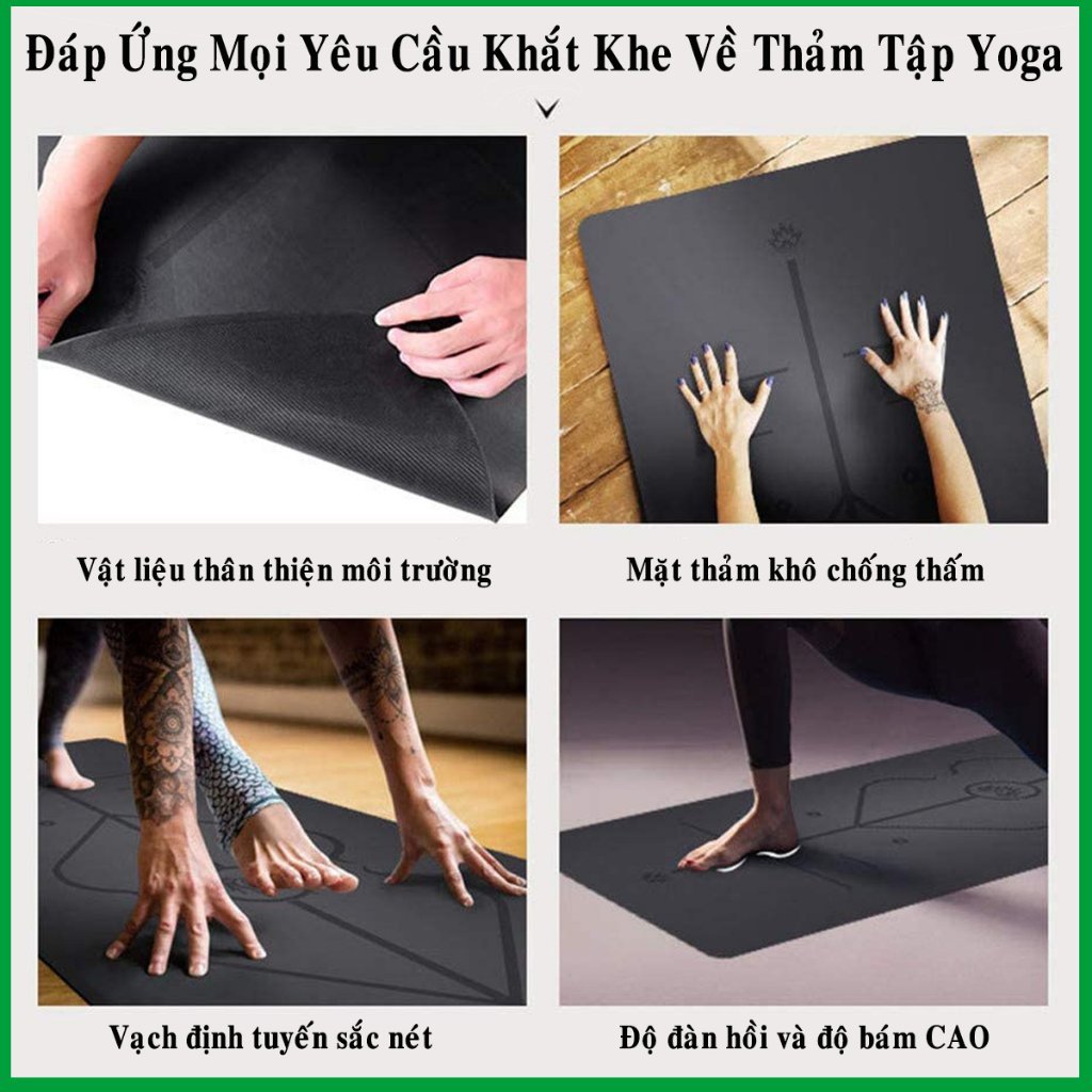 Thảm Tập Yoga Định Tuyến 5mm Cao Su PU Cao Cấp + Túi Đựng + Dây Buộc